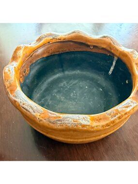 Vintage Ceramic Bowl With Wavy Rim And Rustic Glaze Finish